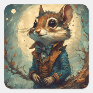 Pegatina Cuadrada Adorable Ardilla Striped Steampunk
