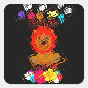 Pegatina Cuadrada Adorable Baby Lion Art Design Motif