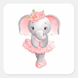 Pegatina Cuadrada Adorable Ballerina Elephant En Pointe