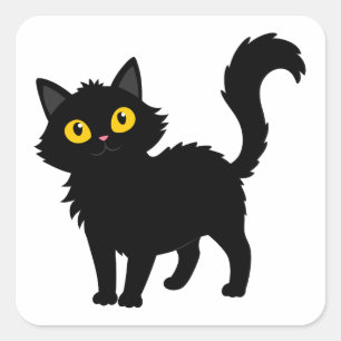 Pegatina Cuadrada Adorable Black fluffy cat