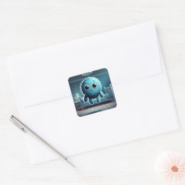 Pegatina Cuadrada Adorable Blue Fluffy Creature