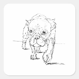 Pegatina Cuadrada Adorable Bulldog Francés, Ilustración de Perro