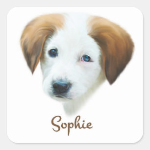 Pegatina Cuadrada adorable cachorro "Sophie"