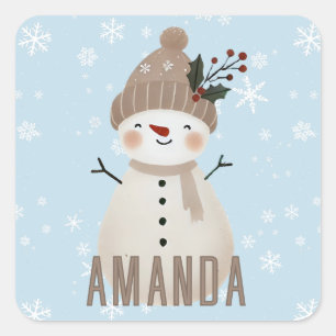 Pegatina Cuadrada Adorable copo de nieve de Navidad para niños