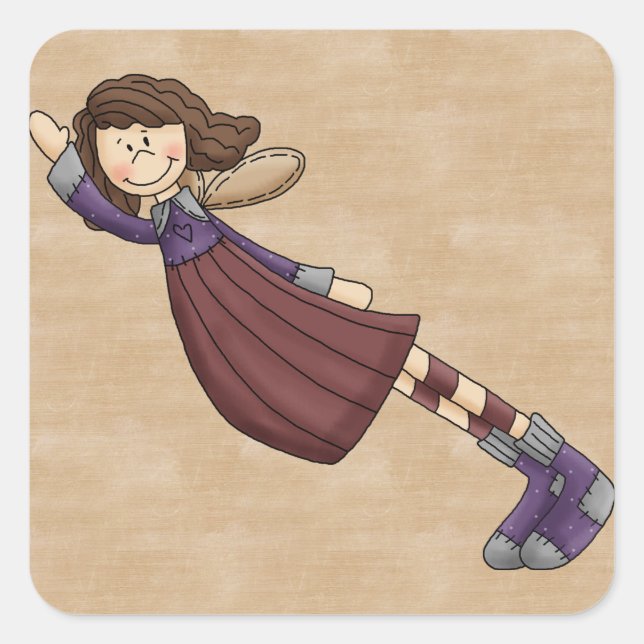 Pegatina Cuadrada Adorable Country Folk Art Rag Angel Doll (Anverso)