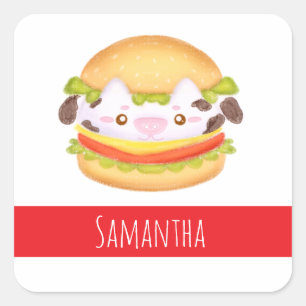 Pegatina Cuadrada Adorable Cow Hamburger