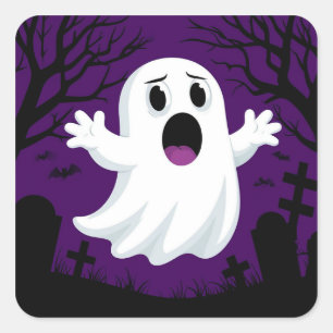 Pegatina Cuadrada Adorable Fantasma de Dibujos Animados en Halloween