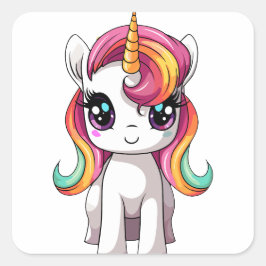 Pegatina Cuadrada Adorable feliz arcoiris kawaii unicornio