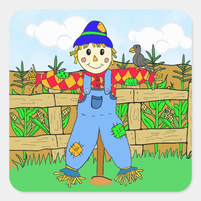 Pegatina Cuadrada Adorable Halloween Scarecrow (Anverso)