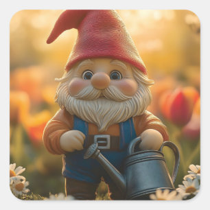 Pegatina Cuadrada Adorable hogar de jardín con lata de agua