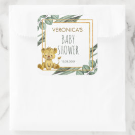 Pegatina Cuadrada Adorable Jungle Safari Lion Baby Shower
