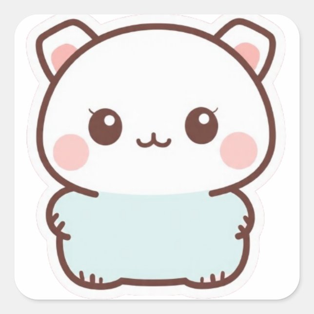Pegatina Cuadrada “Adorable Kawaii Animal Sticker – Chibi Cute Paste (Anverso)