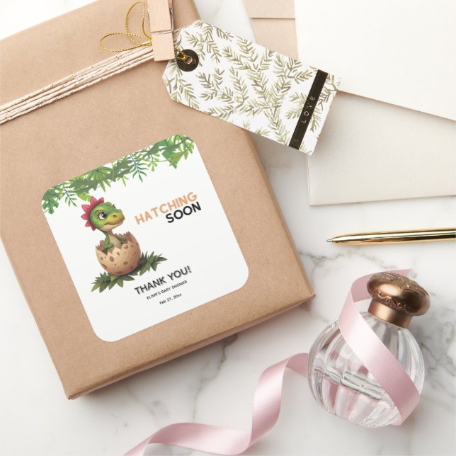 Pegatina Cuadrada Adorable Kawaii Baby Dinosaur Hatching (Regalar)