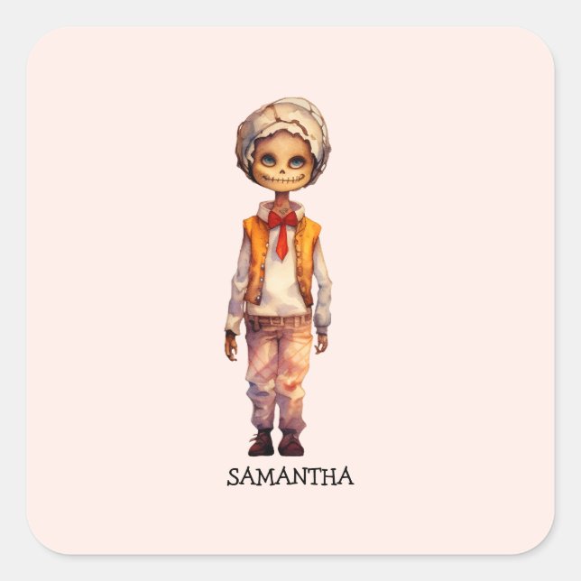 Pegatina Cuadrada Adorable Kid Zombie - Cute Halloween (Anverso)