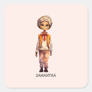 Pegatina Cuadrada Adorable Kid Zombie - Cute Halloween