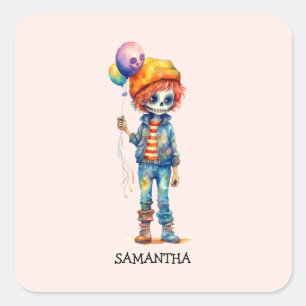 Pegatina Cuadrada Adorable Kid Zombie - Cute Halloween (2)