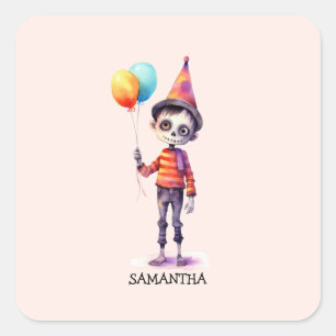 Pegatina Cuadrada Adorable Kid Zombie - Cute Halloween (4)
