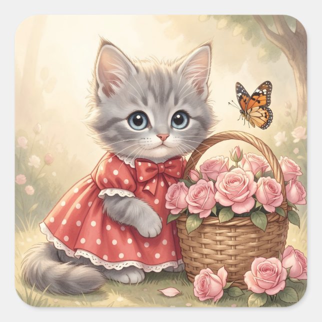 Pegatina Cuadrada adorable kitten stickers (Anverso)