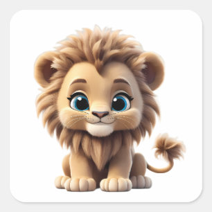 Pegatina Cuadrada Adorable Lion Cub Sitting Portrait Illustration