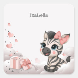 Pegatina Cuadrada Adorable little cartoon zebra 
