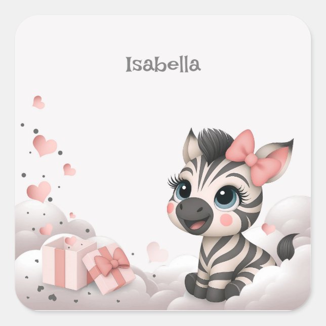 Pegatina Cuadrada Adorable little cartoon zebra  (Anverso)