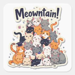 Pegatina Cuadrada Adorable 'Meowntain' Gracioso Cat Stack