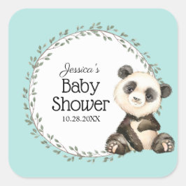 Pegatina Cuadrada Adorable Panda Bear Baby Shower