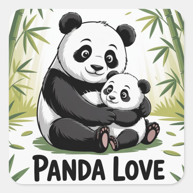 Pegatina Cuadrada Adorable Panda Love Back to School (Anverso)