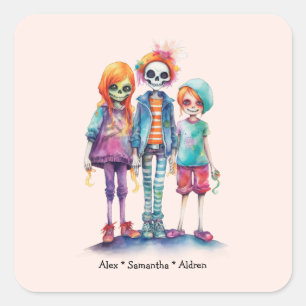 Pegatina Cuadrada Adorable Pastel Zombie Trio - Cute Halloween