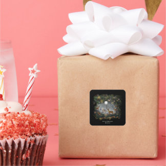 Pegatina Cuadrada Adorable Reindeer At Night