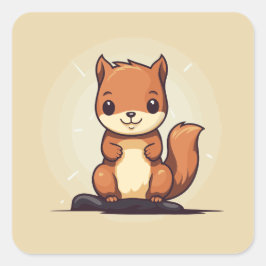 Pegatina Cuadrada Adorable simple lindo Kawaii Squirrel