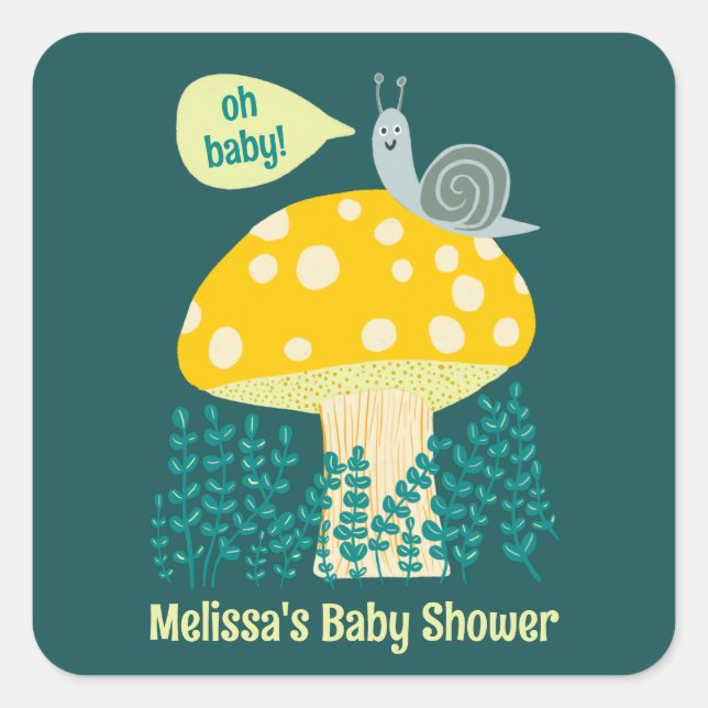 Pegatina Cuadrada Adorable Snail Mushroom Cute Butterfly Baby Shower (Anverso)