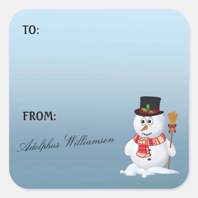 Pegatina Cuadrada Adorable Snowman Christmas Gift Label (Anverso)