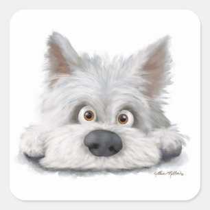 Pegatina Cuadrada Adorable terrier escocés blanco de dibujos animado