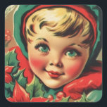 Pegatina Cuadrada Adorable Vintage Christmas Elf<br><div class="desc">Un adorable elfo retro vintage</div>