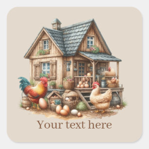 Pegatina Cuadrada adorables amantes de los gallos de países agregan 