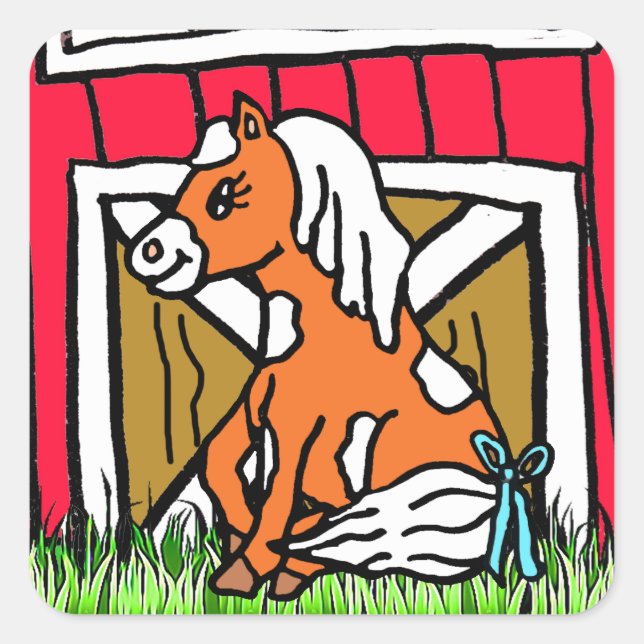 Pegatina Cuadrada Adorables bebés caballos Pegatinas de Pony Brown (Anverso)