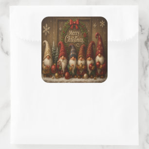 Pegatina Cuadrada Adorables Gnomos de Navidad Alegre