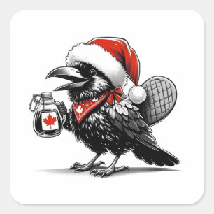 Pegatina Cuadrada Adorables Navidades canadienses Raven