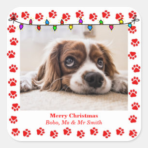 Pegatina Cuadrada Adorables Navidades de Personalizable con perro