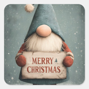 Pegatina Cuadrada Adorables Navidades Gnome celebrando "Feliz Navida