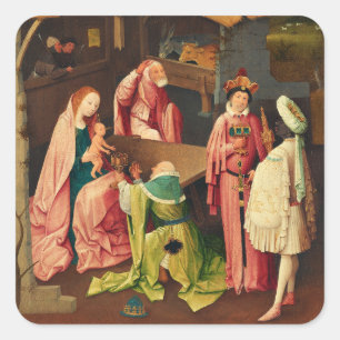 Pegatina Cuadrada Adoración de los Magos por Hieronymus Bosch