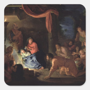 Pegatina Cuadrada Adoración de los pastores, 1689