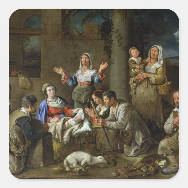 Pegatina Cuadrada Adoración de los pastores, c.1659 (Anverso)