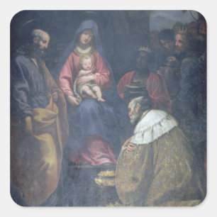 Pegatina Cuadrada Adoración de unos de los reyes magos, 1629 (aceit