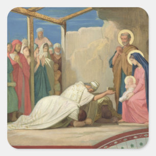 Pegatina Cuadrada Adoración de unos de los reyes magos, 1857