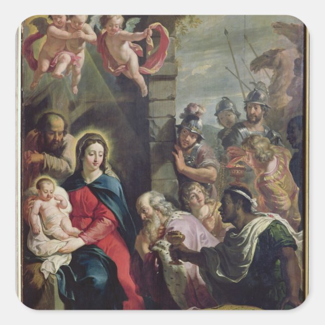 Pegatina Cuadrada Adoración del Magi (Anverso)