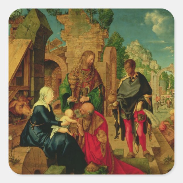 Pegatina Cuadrada Adoración del Magi, 1504 (Anverso)