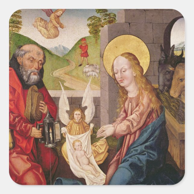 Pegatina Cuadrada Adoración del niño (Anverso)
