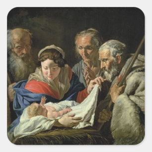 Pegatina Cuadrada Adoración del Niño Jesús
